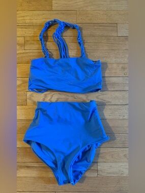 Entreaguas Blue High Waist Knotted Bikini Set Large NWT! $230